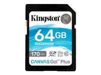 Kingston Canvas Go! Plus - Flash-minneskort - 64 GB - Video Class V30 / UHS-I U3 / Class10 - SDXC UHS-I SDG3/64GB