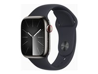 Apple Watch Series 9 (GPS + Cellular) - 41 mm - grafit rostfritt stål - smart klocka med sportband - fluoroelastomer - midnatt - bandstorlek: S/M - 64 GB - Wi-Fi, LTE, UWB, Bluetooth - 4G - 42.3 g MRJ83KS/A