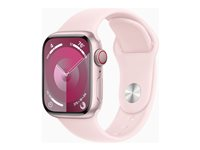 Apple Watch Series 9 (GPS + Cellular) - 41 mm - pink aluminum - smart klocka med sportband - fluoroelastomer - light pink - bandstorlek: S/M - 64 GB - Wi-Fi, LTE, UWB, Bluetooth - 4G - 32.1 g MRHY3KS/A