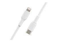 Belkin BOOST CHARGE - Lightning-kabel - 24 pin USB-C hane till Lightning hane - 1 m - vit - USB-strömförsörjning (18W) CAA003BT1MWH