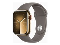 Apple Watch Series 9 (GPS + Cellular) - 41 mm - guld, rostfritt stål - smart klocka med sportband - fluoroelastomer - clay - bandstorlek: S/M - 64 GB - Wi-Fi, LTE, UWB, Bluetooth - 4G - 42.3 g MRJ53KS/A
