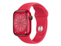 Apple Watch Series 8 (GPS) - (PRODUCT) RED - 41 mm - röd aluminium - smart klocka med sportband - fluoroelastomer - röd - bandstorlek: standard - 32 GB - Wi-Fi, Bluetooth - 32 g MNP73KS/A
