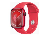 Apple Watch Series 9 (GPS + Cellular) - (PRODUCT) RED - 41 mm - röd aluminium - smart klocka med sportband - fluoroelastomer - röd - bandstorlek: M/L - 64 GB - Wi-Fi, LTE, UWB, Bluetooth - 4G - 32.1 g MRY83KS/A