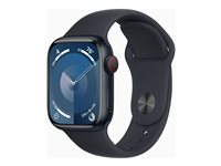Apple Watch Series 9 (GPS + Cellular) - 41 mm - midnattsaluminium - smart klocka med sportband - fluoroelastomer - midnatt - bandstorlek: S/M - 64 GB - Wi-Fi, LTE, UWB, Bluetooth - 4G - 32.1 g MRHR3KS/A