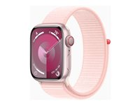 Apple Watch Series 9 (GPS + Cellular) - 41 mm - rosa aluminium - smart klocka med sportögla - mjukt nylon i dubbla lager - ljusrosa - 64 GB - Wi-Fi, LTE, UWB, Bluetooth - 4G - 32.1 g MRJ13KS/A