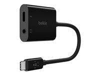 Belkin RockStar - USB-C till hörlursuttag/laddningsadapter - 24 pin USB-C hane till minijack, 24 pin USB-C hona - 19.6 cm - USB Power Delivery (60W) NPA004BTBK