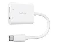 Belkin RockStar - USB-C till hörlursuttag/laddningsadapter - 24 pin USB-C hane till minijack, 24 pin USB-C hona - USB Power Delivery (60W) NPA004BTWH