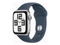 Apple Watch SE (GPS) - 2a generation - 40 mm - silver - smart klocka med sportband - fluoroelastomer - stormbl¨ - bandstorlek: M/L - 32 GB - Wi-Fi, Bluetooth - 26.4 g MRE23KS/A