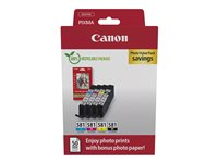 Canon CLI-581 C/M/Y/BK Photo Value Pack - 4-pack - 5.6 ml - svart, gul, cyan, magenta - original - box - bläckbehållare / papperspaket - för PIXMA TS6251, TS6350, TS6351, TS705, TS8252, TS8350, TS8351, TS8352, TS9550, TS9551 2106C006