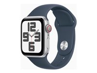 Apple Watch SE (GPS + Cellular) - 2a generation - 40 mm - silver - smart klocka med sportband - fluoroelastomer - stormbl¨ - bandstorlek: M/L - 32 GB - Wi-Fi, LTE, Bluetooth - 4G - 27.8 g MRGM3KS/A