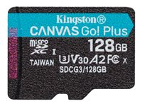 Kingston Canvas Go! Plus - Flash-minneskort - 128 GB - A2 / Video Class V30 / UHS-I U3 / Class10 - mikroSDXC UHS-I SDCG3/128GBSP