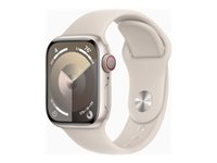 Apple Watch Series 9 (GPS + Cellular) - 41 mm - stjärnljusaluminium - smart klocka med sportband - fluoroelastomer - starlight - bandstorlek: M/L - 64 GB - Wi-Fi, LTE, UWB, Bluetooth - 4G - 32.1 g MRHP3KS/A