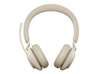 Jabra Evolve2 65 UC Stereo - Headset - på örat - Bluetooth - trådlös - USB-A - ljudisolerande - beige 26599-989-998