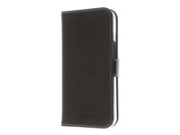 Insmat Exclusive Flip Case - Vikbart fodral för mobiltelefon - genuint läder, polykarbonat, bomullssömmar, kartong+papper - svart - för Apple iPhone 14 Pro Max 650-3118