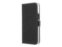 Insmat Exclusive Flip Case - Vikbart fodral för mobiltelefon - papper, kartong, läder, polykarbonat, bomull, aluminiumfolie - svart - för Apple iPhone 12 Pro Max 650-2880