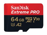 SanDisk Extreme Pro - Flash-minneskort (microSDXC till SD-adapter inkluderad) - 64 GB - A2 / Video Class V30 / UHS-I U3 / Class10 - mikroSDXC UHS-I SDSQXCU-064G-GN6MA