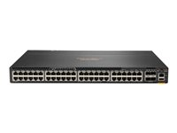 HPE Aruba 6300M - Switch - L3 - Administrerad - 48 x 10/100/1000 (1 PoE+) + 4 x 1 Gb/10 Gb/25 Gb/50 Gb SFP56 (upplänk/stapling) - framsidan och sida till baksidan - rackmonterbar - PoE+ JL663A