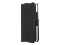 Insmat Exclusive Flip Case - Vikbart fodral för mobiltelefon - genuint läder, papper, kartong, polykarbonat, aluminiumfolie - svart - för Apple iPhone 12 mini 650-2878