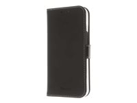 Insmat Exclusive Flip Case - Vikbart fodral för mobiltelefon - läder, polykarbonat, bomullssömmar, kartong+papper - svart - för Apple iPhone 14 Pro 650-3112