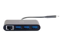 C2G USB C Ethernet and 3 Port USB Hub Black - Hub - 3 Ports - Nätverksadapter - USB-C - Gigabit Ethernet x 1 + USB 3.0 x 3 - svart 82406