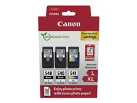 Canon PG-540L x2/CL-541XL Photo Paper Value Pack - 2-pack - svart, färg (cyan, magenta, gul) - original - hängande låda - bläckpatron/papperssats - för PIXMA MG3250, MG3550, MG3650, MG4250, MX395, MX455, MX475, MX525, MX535, TS5150, TS5151 5224B015