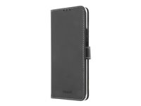 Insmat Exclusive Flip Case - Vikbart fodral för mobiltelefon - genuint läder, papper, kartong, polykarbonat, aluminiumfolie - svart - för OnePlus 8 Pro 650-2855