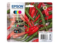 Epson 503 XL Multipack - 4-pack - XL - svart, gul, cyan, magenta - original - blister med RF-larm/akustiskt larm - bläckpatron - för Expression Home XP-5200, XP-5205; WorkForce WF-2960DWF, WF-2965DWF C13T09R94020