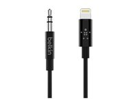 Belkin - Lightning- till hörlursuttag-kabel - Lightning hane till mini-phone stereo 3.5 mm hane - 91.4 cm - svart AV10172BT03-BLK