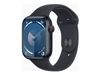 Apple Watch Series 9 (GPS + Cellular) - 45 mm - midnattsaluminium - smart klocka med sportband - fluoroelastomer - midnatt - bandstorlek: M/L - 64 GB - Wi-Fi, LTE, UWB, Bluetooth - 4G - 39 g MRMD3KS/A