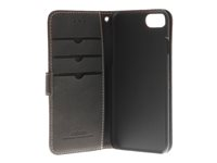 Insmat Exclusive Flip Case - Vikbart fodral för mobiltelefon - genuint läder - svart - för Apple iPhone 6, 6s, 8, SE (andra generationen) 650-2484