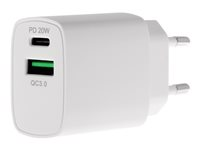 Insmat travel charger - Strömadapter - 20 Watt - 3 A - PD 3.0, QC 3.0 - 2 utdatakontakter (USB, 24 pin USB-C) - för Apple 10.2-inch iPad (8:e generation); 10.9-inch iPad Air (4:e generation, 5:e generation) 530-9200