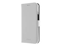 Insmat Exclusive Flip Case - Vikbart fodral för mobiltelefon - genuint läder, polykarbonat, bomullssömmar, kartong+papper - vit - för Apple iPhone 14 Plus 650-3106