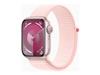 Apple Watch Series 9 (GPS) - 41 mm - rosa aluminium - smart klocka med sportögla - mjukt nylon i dubbla lager - ljusrosa - 64 GB - Wi-Fi, UWB, Bluetooth - 31.9 g MR953KS/A
