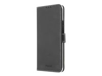 Insmat Exclusive Flip Case - Vikbart fodral för mobiltelefon - genuint läder, papper, kartong, polykarbonat, aluminiumfolie - svart - för OnePlus 8 650-2854
