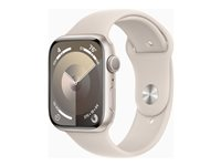 Apple Watch Series 9 (GPS) - 45 mm - stjärnljusaluminium - smart klocka med sportband - fluoroelastomer - starlight - bandstorlek: M/L - 64 GB - Wi-Fi, UWB, Bluetooth - 38.7 g MR973KS/A