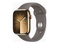 Apple Watch Series 9 (GPS + Cellular) - 45 mm - guld, rostfritt stål - smart klocka med sportband - fluoroelastomer - clay - bandstorlek: S/M - 64 GB - Wi-Fi, LTE, UWB, Bluetooth - 4G - 51.5 g MRMR3KS/A