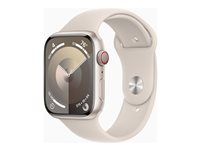 Apple Watch Series 9 (GPS + Cellular) - 45 mm - stjärnljusaluminium - smart klocka med sportband - fluoroelastomer - starlight - bandstorlek: M/L - 64 GB - Wi-Fi, LTE, UWB, Bluetooth - 4G - 39 g MRM93KS/A