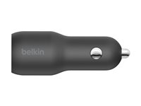 Belkin BOOST UP Dual Car Charger with PPS 37W - Strömadapter för bil - 37 Watt - PD 3.0 - 2 utdatakontakter (USB, 24 pin USB-C) CCB004BTBK