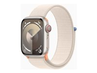 Apple Watch Series 9 (GPS + Cellular) - 41 mm - stjärnljusaluminium - smart klocka med sportögla - mjukt nylon i dubbla lager - starlight - 64 GB - Wi-Fi, LTE, UWB, Bluetooth - 4G - 32.1 g MRHQ3KS/A