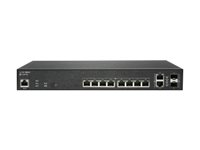 SonicWall Switch SWS12-10FPOE - Switch - Administrerad - 10 x 10/100/1000 (PoE+) + 2 x Gigabit SFP - skrivbordsmodell - PoE+ (130 W) - med 1 års stöd dygnet runt 02-SSC-8370